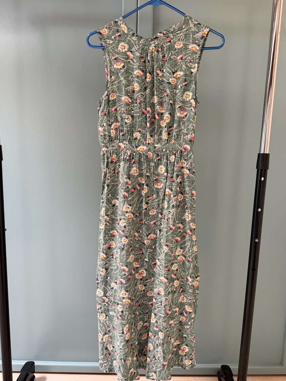 Cath Kidston London Green Floral Midi Dress with Pink and Yellow flowers, size S